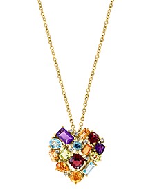 EFFY® Multi-Gemstone (2-1/2 ct. t.w.) & Diamond (1/20 ct. t.w.) Heart Cluster 18" Pendant Necklace in 14k Gold
