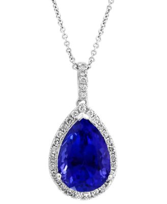EFFY&reg; Tanzanite (6 ct. t.w.) & Diamond (3/8 ct. t.w.) Halo 16" Pendant Necklace in 14k White Gold