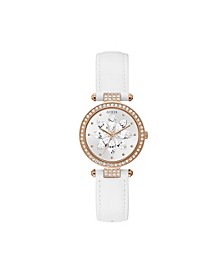 Women's White Leather Strap Watch 32mm
