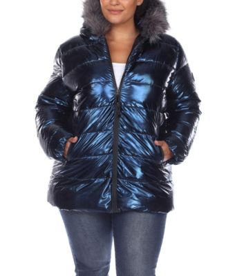 White Mark Plus Size Metallic Puffer Coat with Hoodie & Reviews - Coats ...