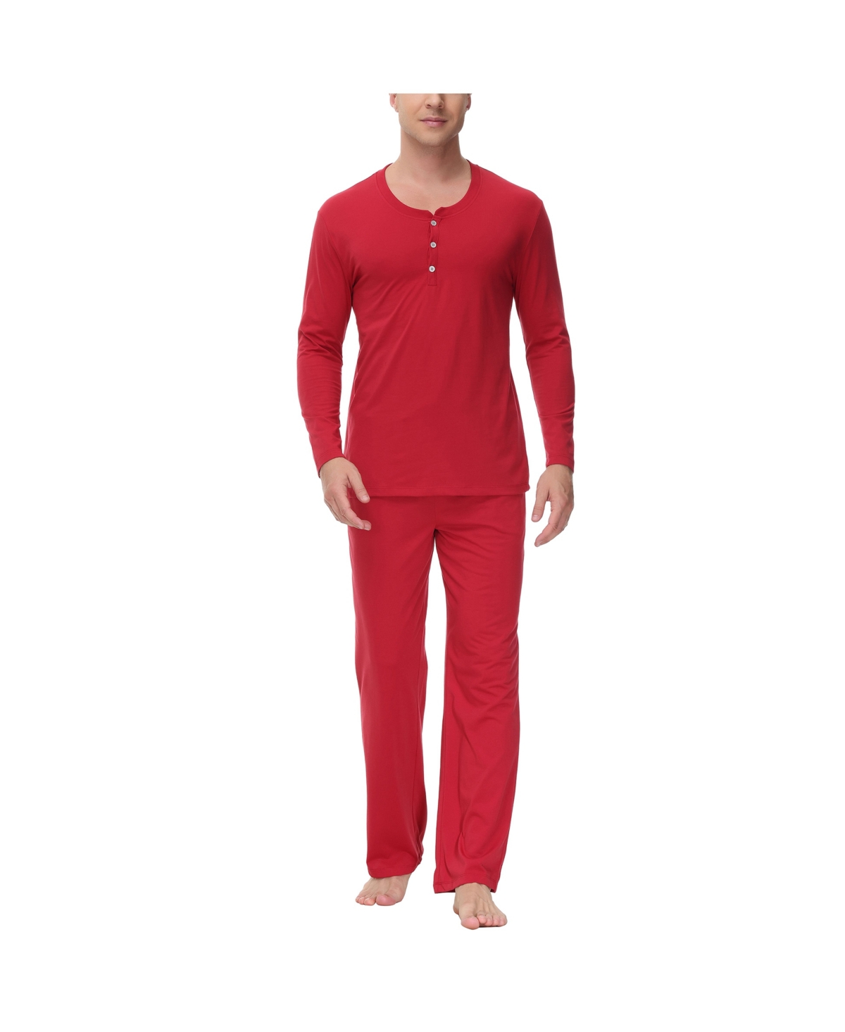 Men's Two Piece Henley Pajama Set - Red