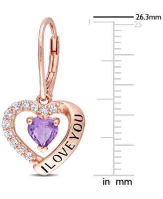 Amethyst (4/5 ct. t.w.) & White Topaz (5/8 ct. t.w.) Heart "I Love You" Leverback Drop Earrings in 18k Rose Gold-Plated Sterling Silver