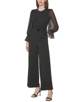 Crewneck Chiffon Flare Leg Jumpsuit