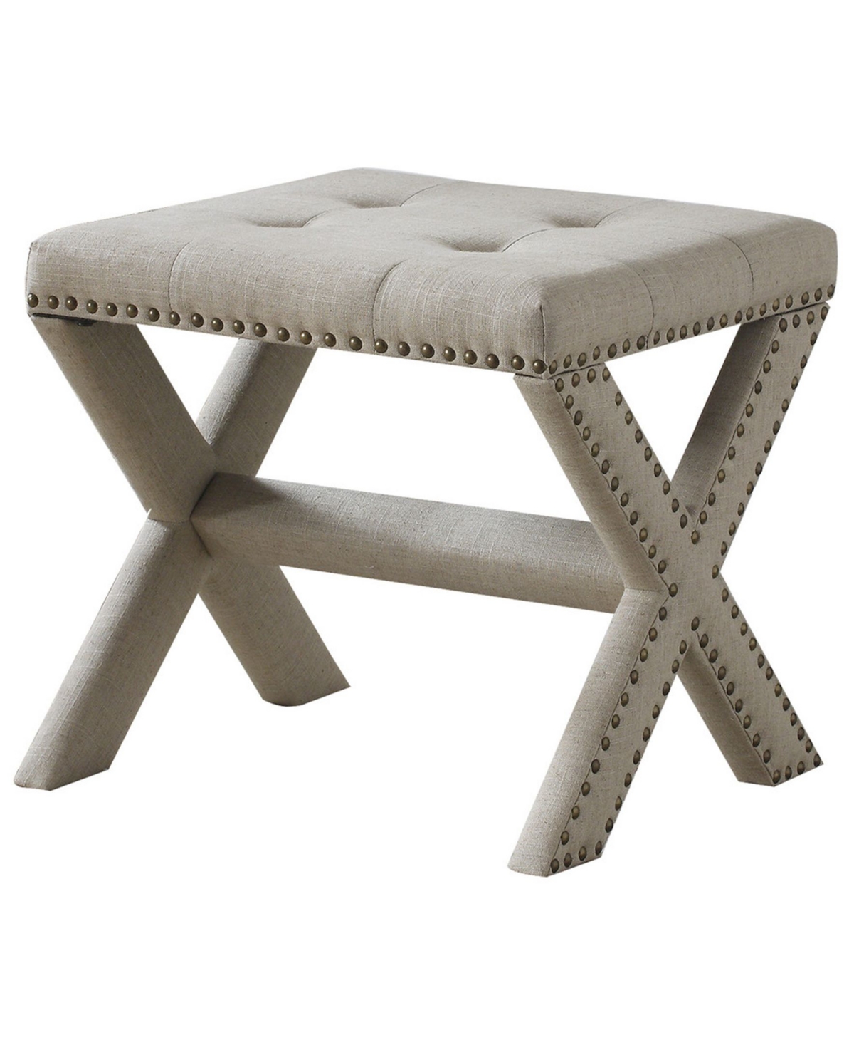 Lincoln Linen Blend Accent Bench with Champagne Nail Heads