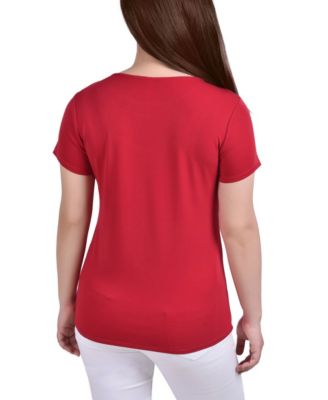 NY Collection Petite Short Sleeve Crepe Knit Top - Macy's