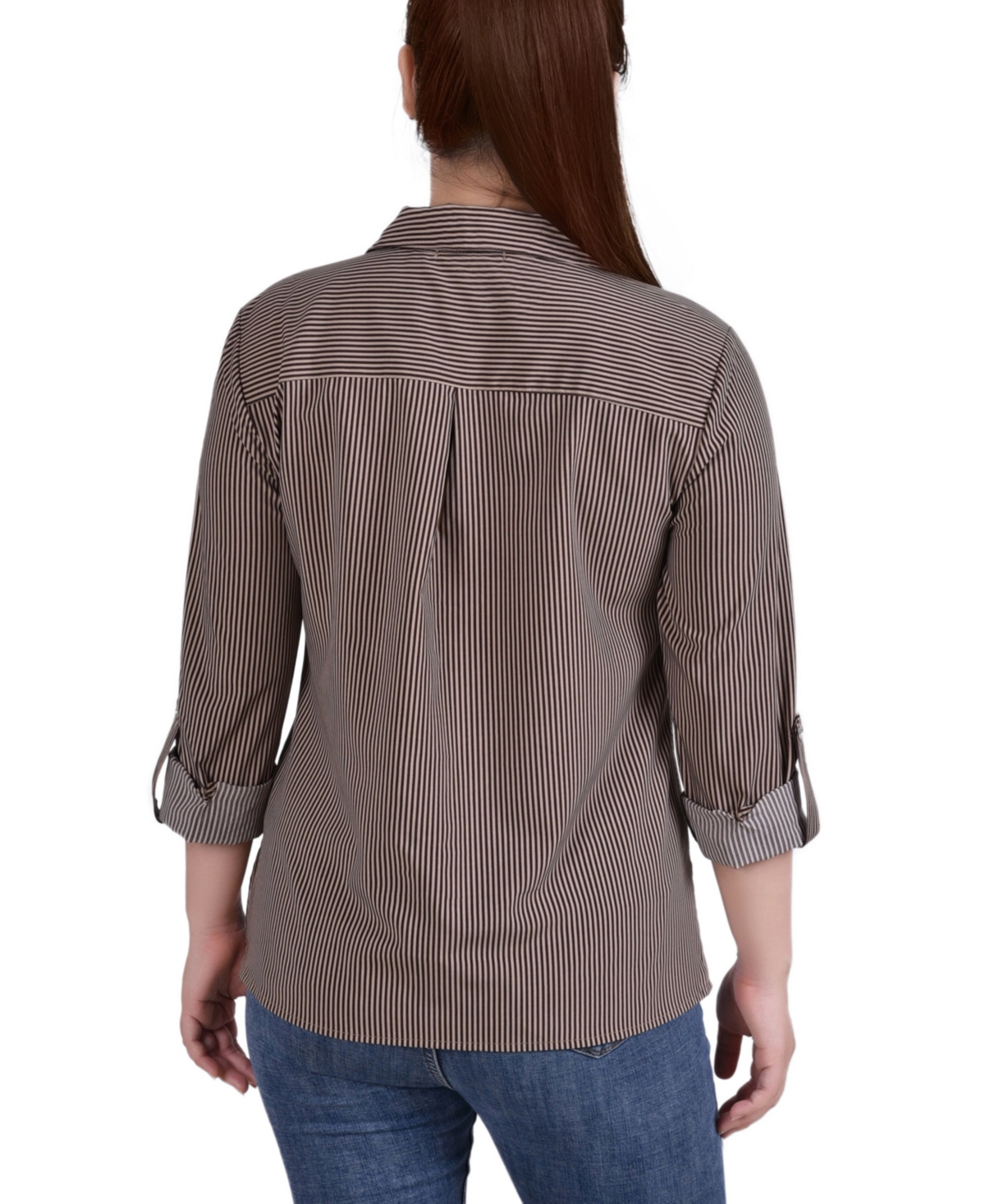 Petite 3/4 Sleeve Roll Tab Notch Collar Blouse - Doeskin Torterella