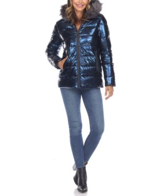 Women's Metallic Puffer Coat With Hoodie