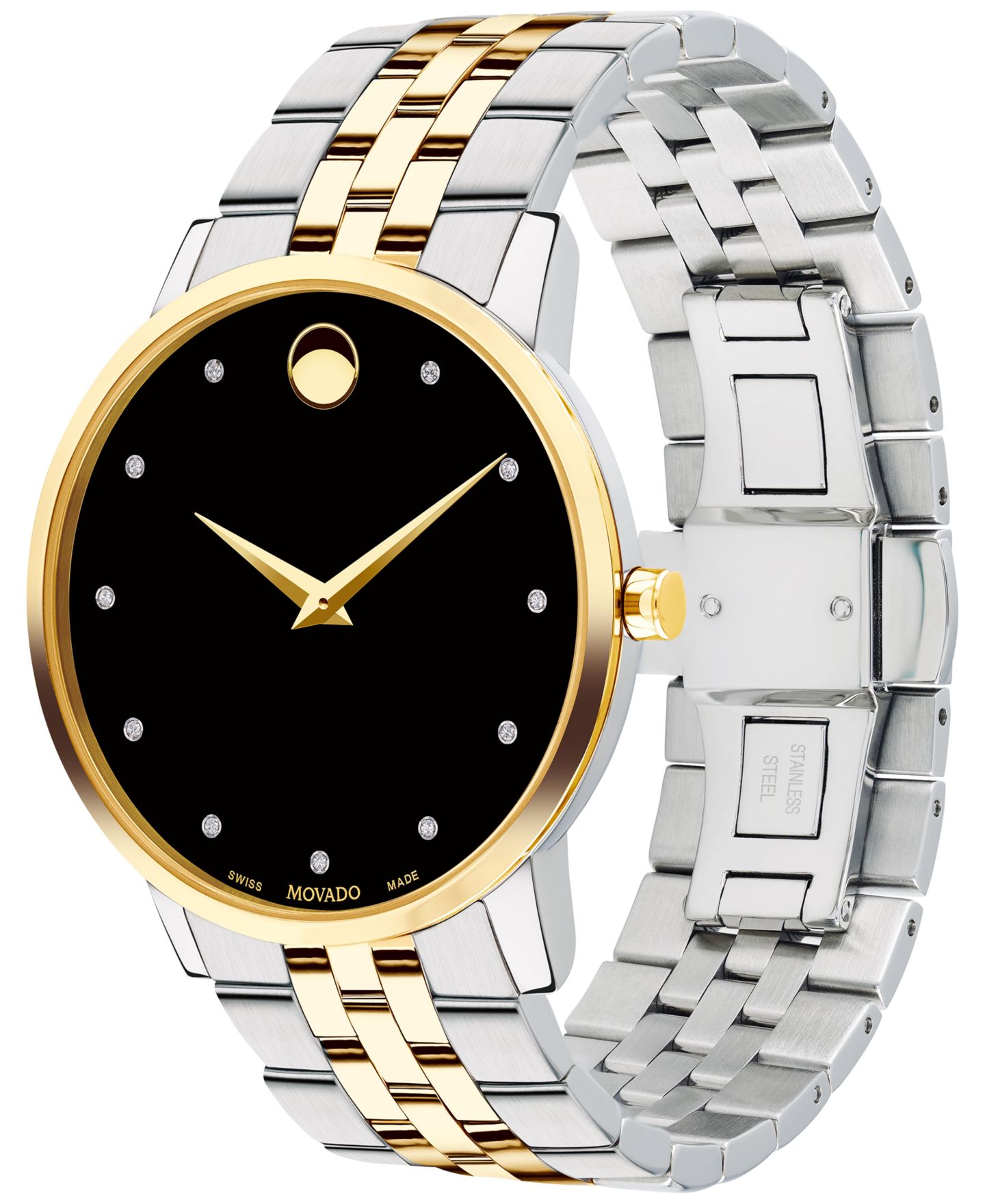 Мужские часы Movado Swiss Museum Classic Diamond-Accent Two-Tone PVD Stainless Steel Bracelet Watch 40mm — фото 2