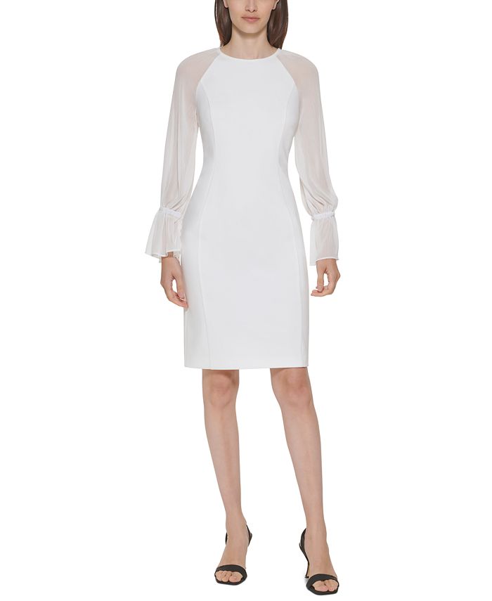 Calvin Klein Petite Sheer-Sleeve Sheath Dress - Macy's