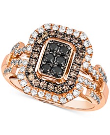 Multicolor Diamond Rectangular Halo Cluster Ring (1 ct. t.w.) in 14k Rose Gold