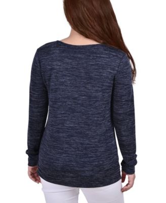 Petite Long Sleeve Knit Keyhole Top