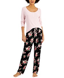 Ribbed Henely Pajama Top & Printed Soft-Knit Pajama Pants, Created for Macy's