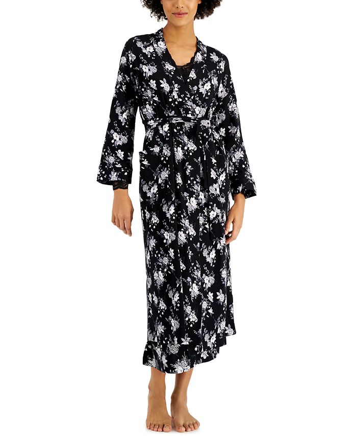 Charter Club Brushed Knit Floral Print Robe, Created for Macy's Macy's