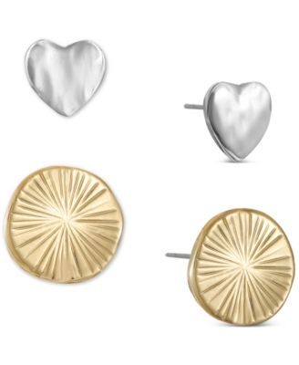 Photo 1 of Style & Co Two-Tone 2-Pc. Set Heart & Disc Stud Earrings, Created for Macy's