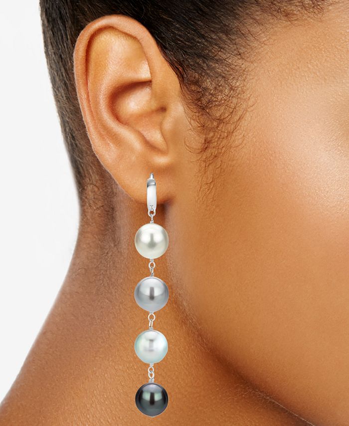 Macy's - Multicolor Cultured Freshwater Pearl (10mm) Linear Drop Earrings in Sterling Silver