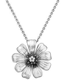 EFFY® Black Diamond (1/8 ct. t.w.) & White Diamond (1/10 ct. t.w.) Flower 18" Pendant Necklace in Sterling Silver