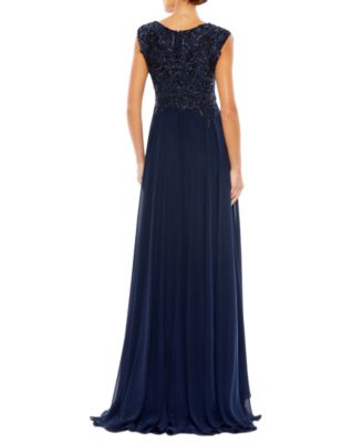 Women's Appliqued Cap Sleeve Bodice Flowy Gown