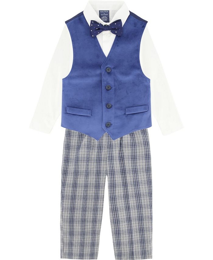 Nautica Little Boys Blue Velvet Vest 4 Piece Set Macy's