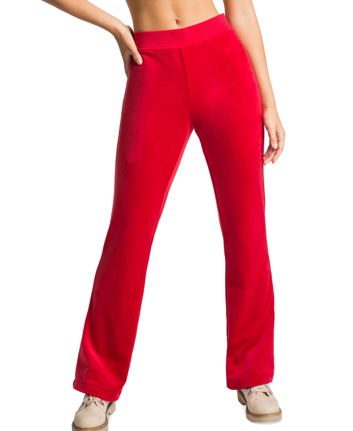 Juicy Couture Embellished-back Flare-leg Velour Pants In Coco Red ...