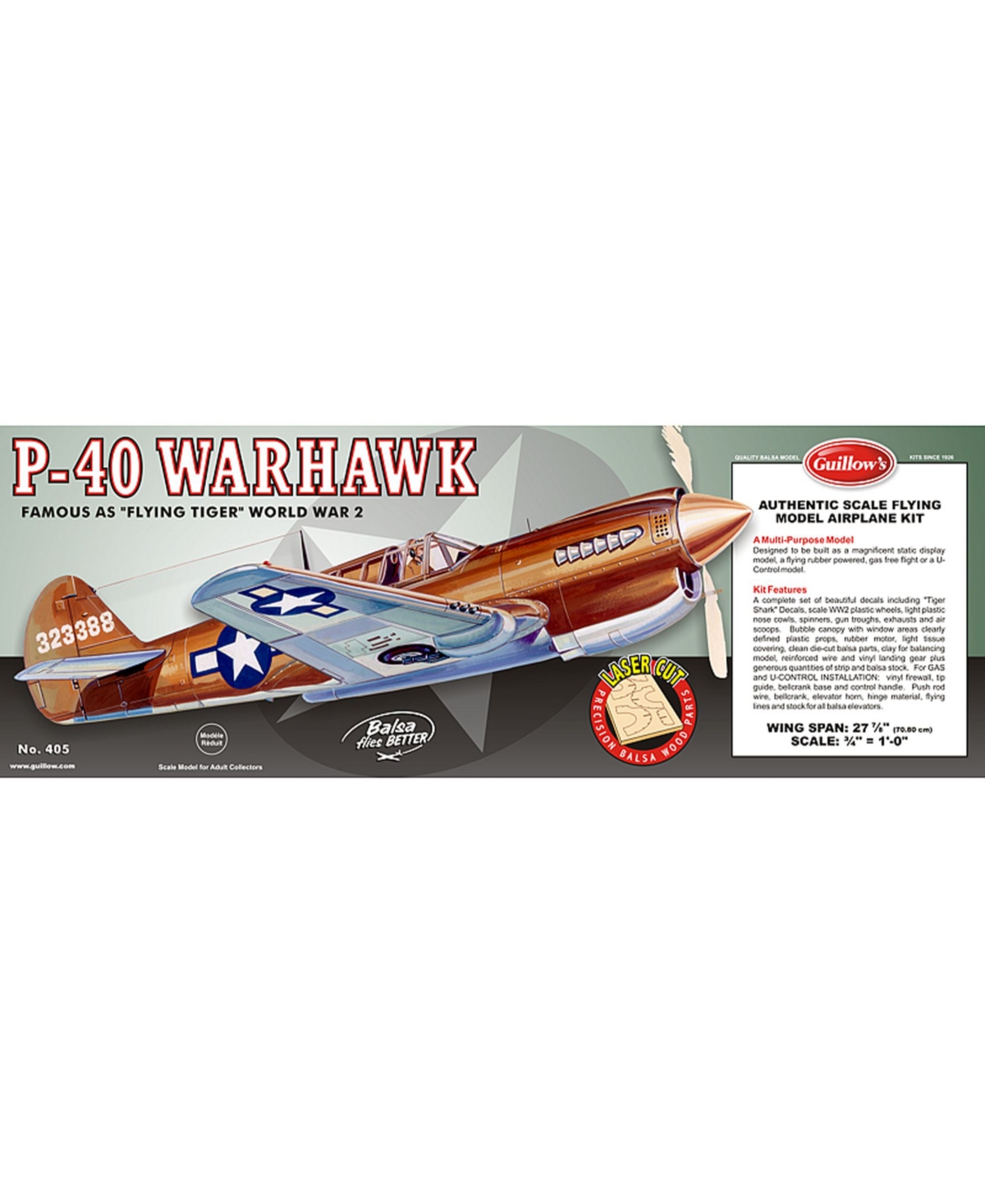 Guillow's P-40 Warhawk Laser Cut Model Kit In Multi
