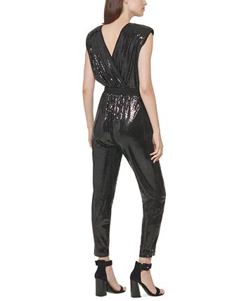Calvin Klein Sequined Belted Jumpsuit - Macy's