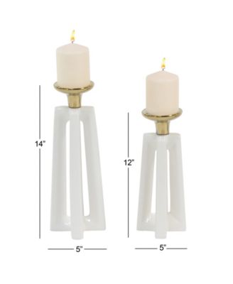 by Cosmopolitan Set of 2 White Ceramic Modern Candle Holder, 12", 14"