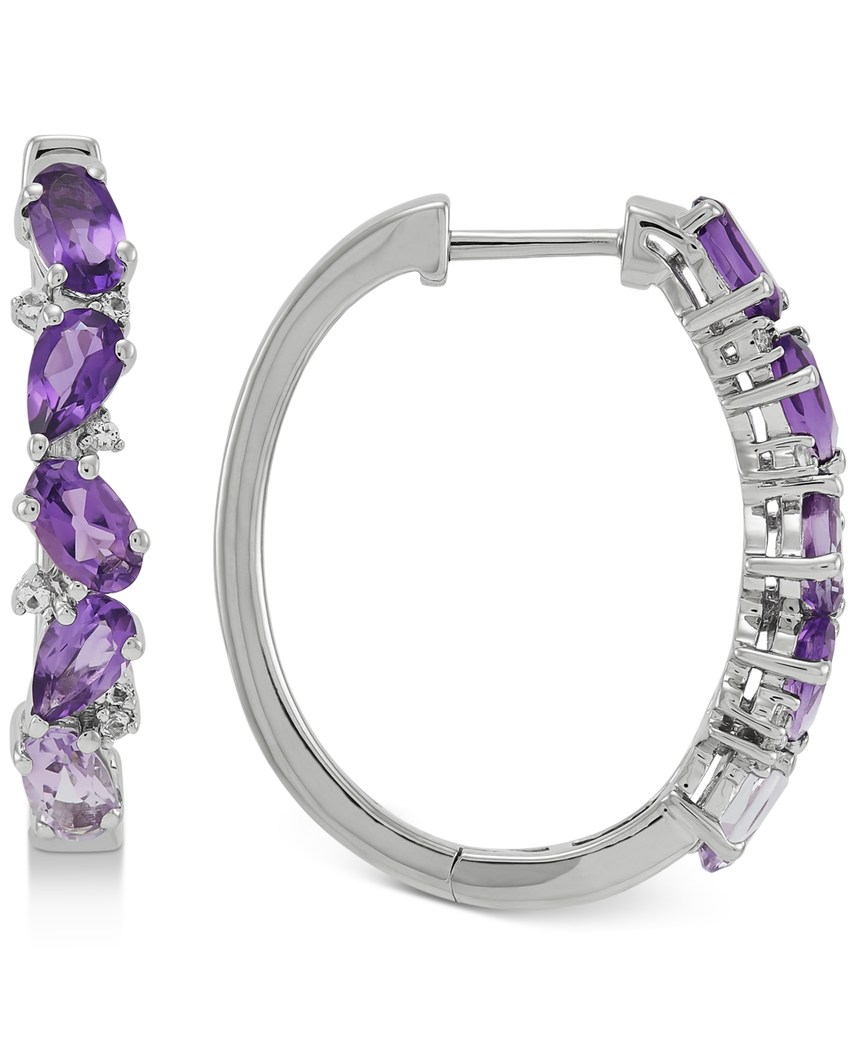 Amethyst (2 ct. t.w.) & White Topaz (1/10 ct. t.w.) Small Hoop Earrings in Sterling Silver,