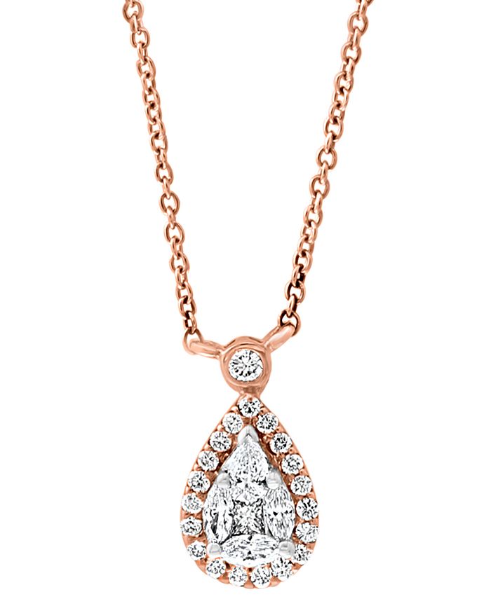 EFFY Collection - Diamond Cluster Teardrop Halo 18" Pendant Necklace (5/8 ct. t.w.) in 14k Rose Gold