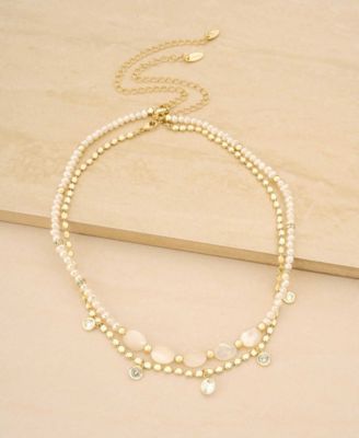 Pearl Beaded Gold-Plated Chain Necklace Set