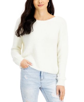 Just Polly - Juniors' Eyelash-Knit Twist-Front Cardigan