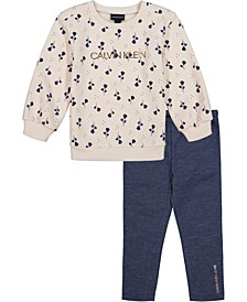 Baby Girls Fleece Floral Logo Sweatshirt and Jeggings, 2 Piece Set