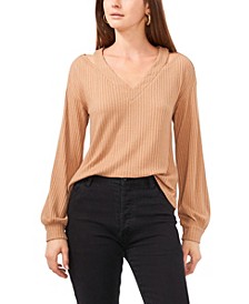 Long Sleeve Cut-Out V-Neck Top