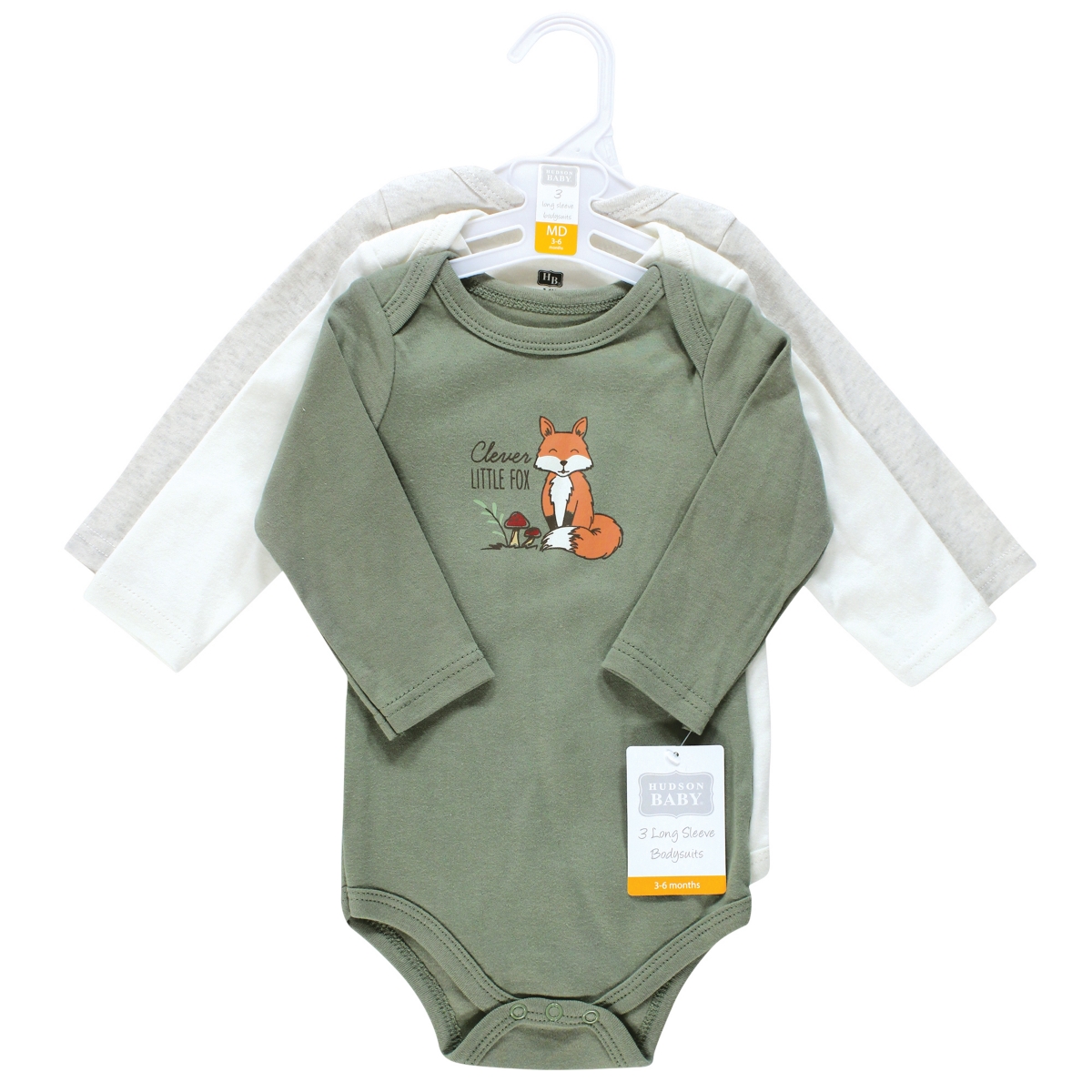 Hudson Baby Baby Boys Cotton Long-Sleeve Bodysuits, 3-Pack - Forest fox