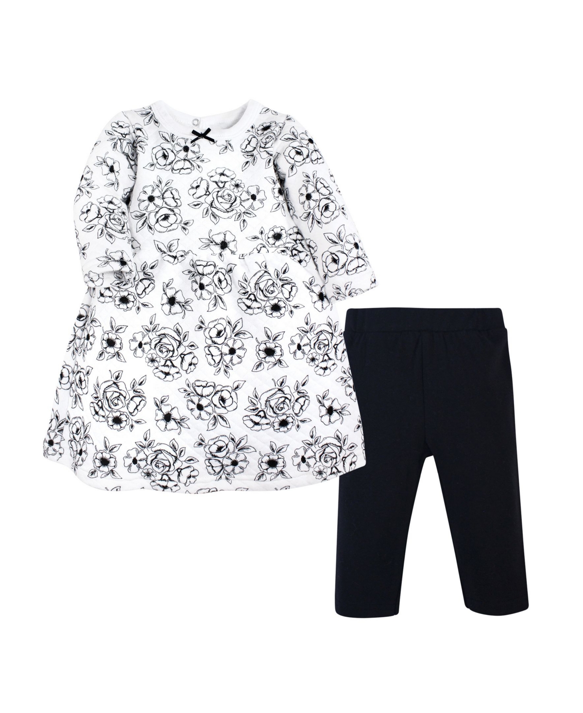 Hudson Baby Baby Girls Hudson Quilted Cotton Dress and Leggings, Black Gold Plaid - Black toile