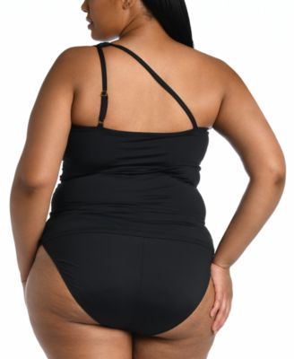 Plus Size Tummy-Control One-Shoulder Tankini Top