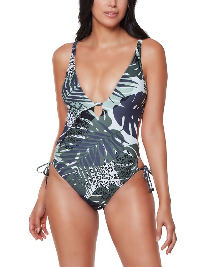 Bar III Printed Side-Tie One-Piece Swimsuit, Created for Macy's