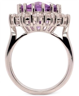Amethyst (10 ct. t.w.) & White Topaz (2 ct. t.w.) Oval Halo Ring in Sterling Silver (Also in Mystic Quartz & Green Quartz)