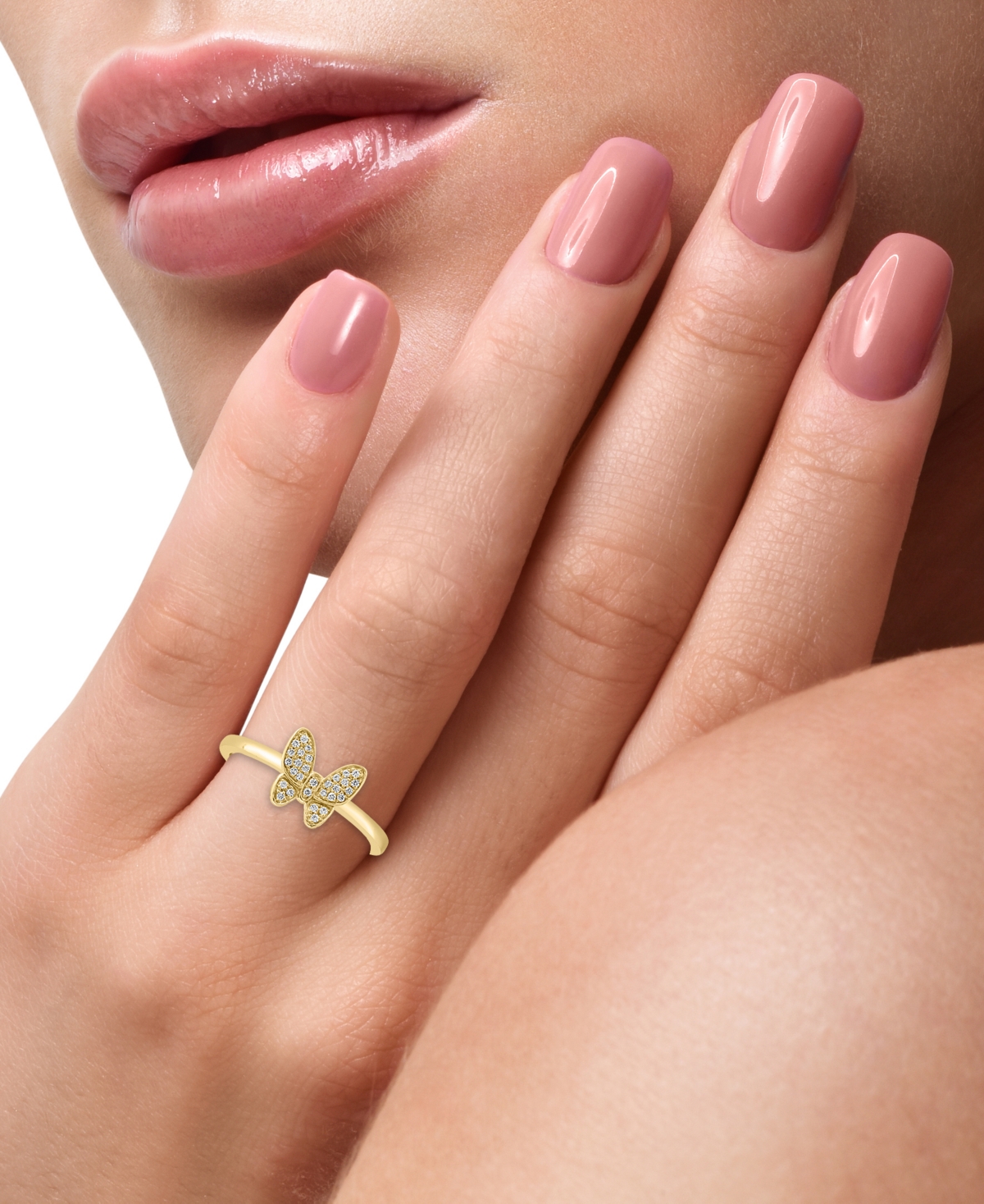 Effy Diamond Butterfly Ring (1/10 ct. t.w.) in Sterling Silver or 14k Gold-Plated Sterling Silver - Gold-Plated Sterling Silver