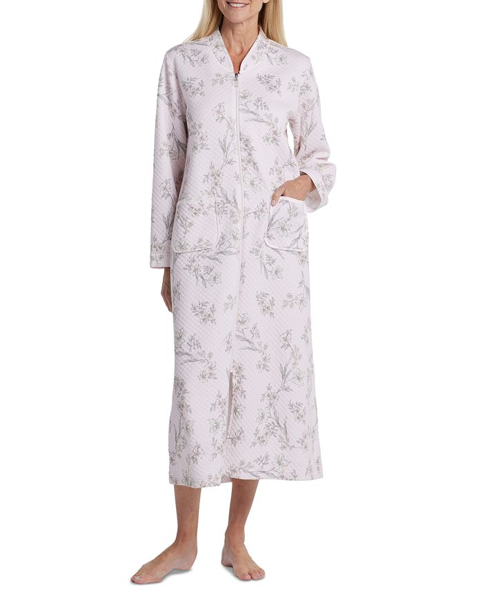 Miss Elaine Quilted Floral-Print Long Zipper Robe & Reviews - All ...