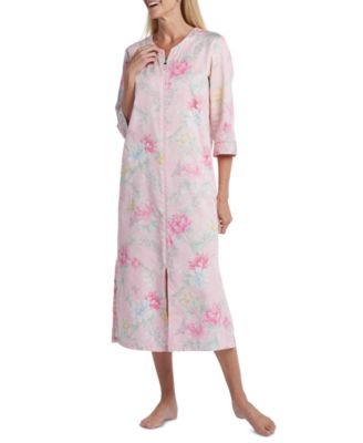 Miss Elaine - Cotton Floral-Print Long Woven Zipper Robe