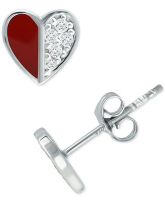 Photo 1 of Giani Bernini Cubic Zirconia & Enamel Heart Stud Earrings in Sterling Silver, Created for Macy's
