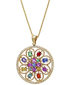 EFFY® Multi-Gemstone (3-1/5 ct. t.w.) & Diamond (1/3 ct. t.w.) Openwork Flower 18" Pendant Necklace in 14k Gold