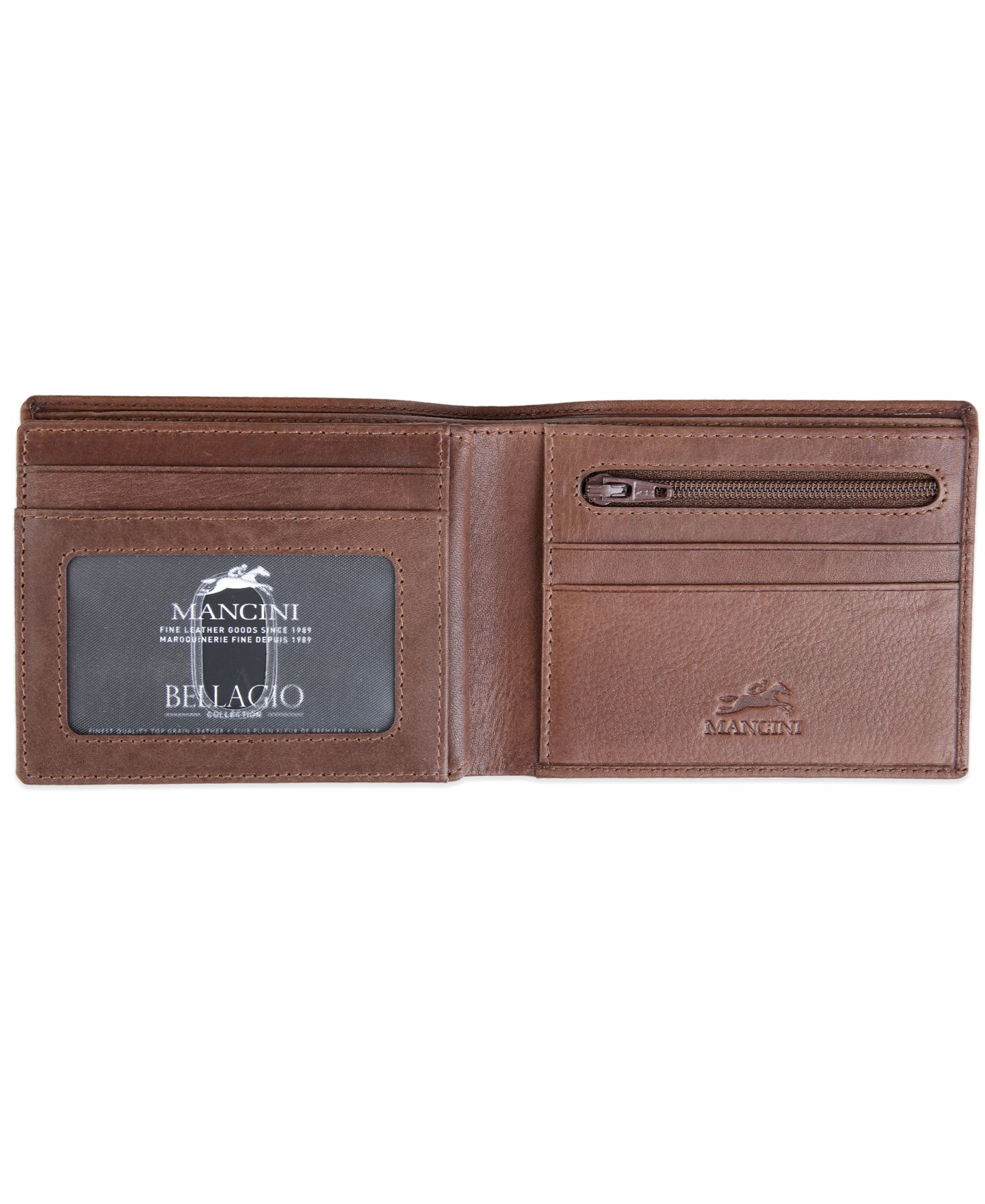 Мужской кошелёк Mancini Bellagio Collection Center Wing Bifold Wallet with Coin Pocket, цвет: Коричневый — фото 3
