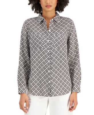 Charter Club Printed Linen Shirt 