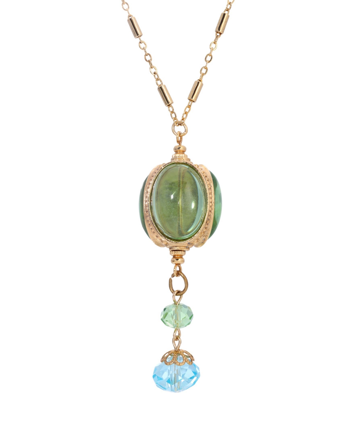 2028 Gold-tone Spinner Aqua Drop Necklace In Green
