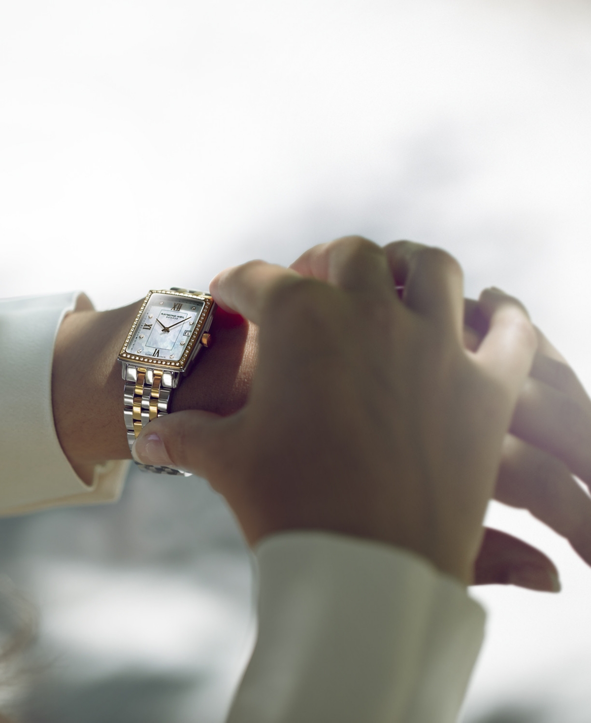 Shop Raymond Weil Women's Swiss Toccata Diamond (1/5 Ct. T.w.) Two-tone Stainless Steel Bracelet Watch 23x35mm In White
