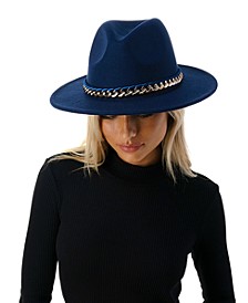 Women's Wool Blend Felt Hat with Ribbon Chain Band