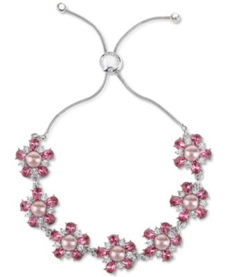 Photo 1 of Charter Club Silver-Tone Pink Imitation Pearl & Crystal Slider Bracelet, 