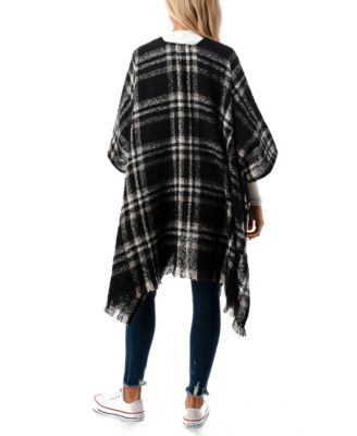 Women's Open-Front Plaid Fringe-Trim Kimono