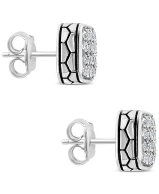 EFFY® Men's White Sapphire Square Cluster Stud Earrings (5/8 ct. t.w.) in Sterling Silver